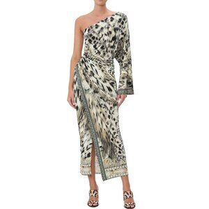 Camilla Leopard Print One-Shoulder Jersey Dress Embellished Snow Whispers  Large